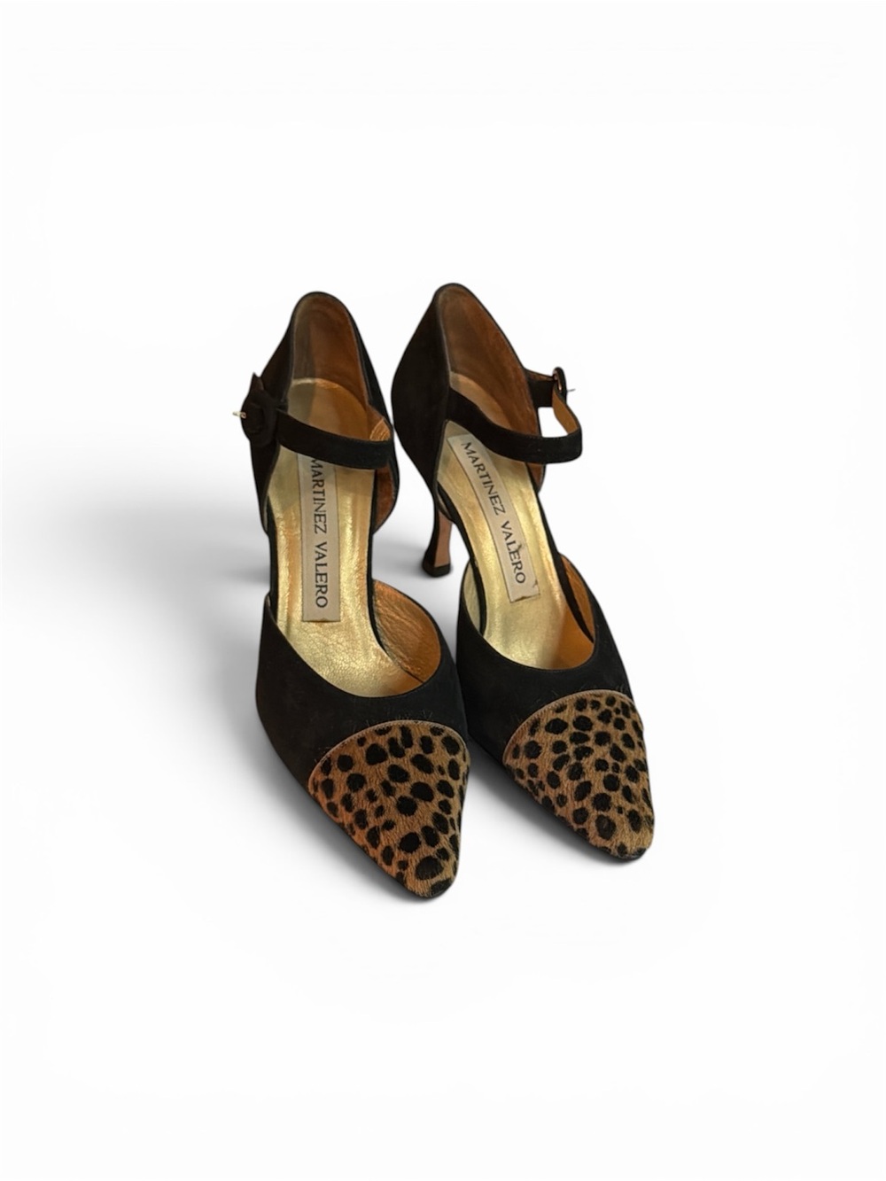 Martinez Valero Black Suede & Leopard Pointed-Toe Mary Jane Pumps
